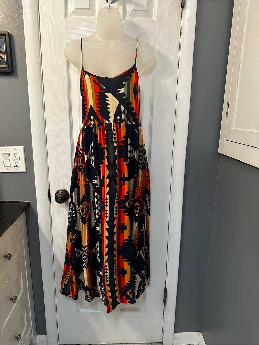 Pendleton Black Tribal Print Spaghetti-Strap Maxi Dress